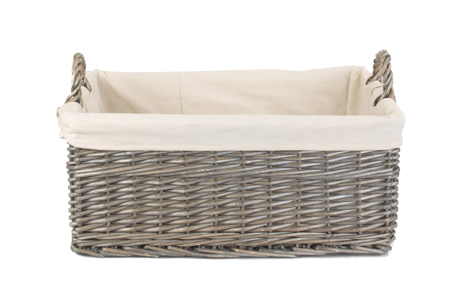 Wicker Shallow Lined Antique Wash Storage Basket | Large | White