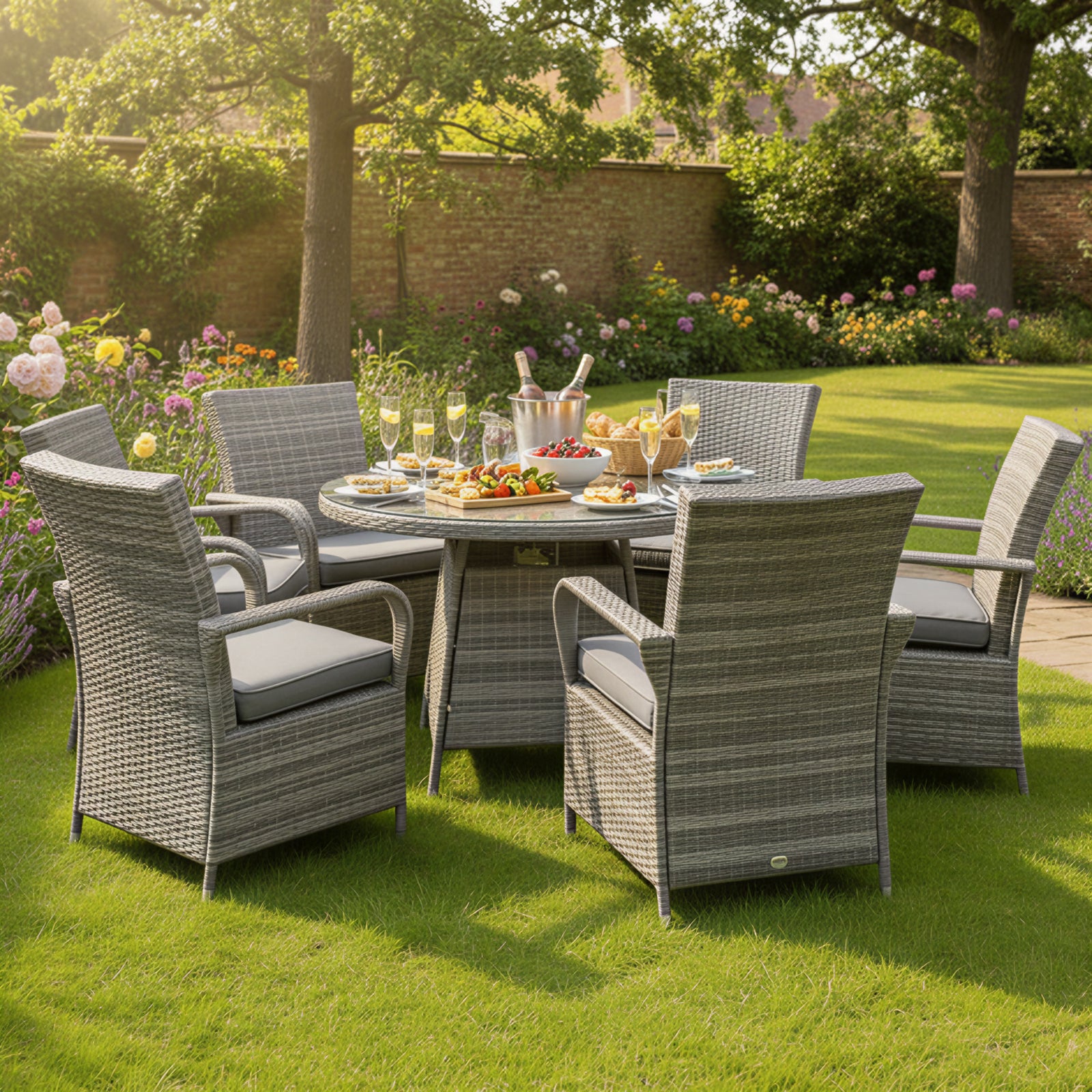Windsor Rattan 6 Seat Firepit Dining Set | 6 Seat | Mixed Grey