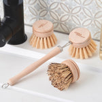 Bamboo Dish Brush With Long Handle & 3 Interchangeable Heads