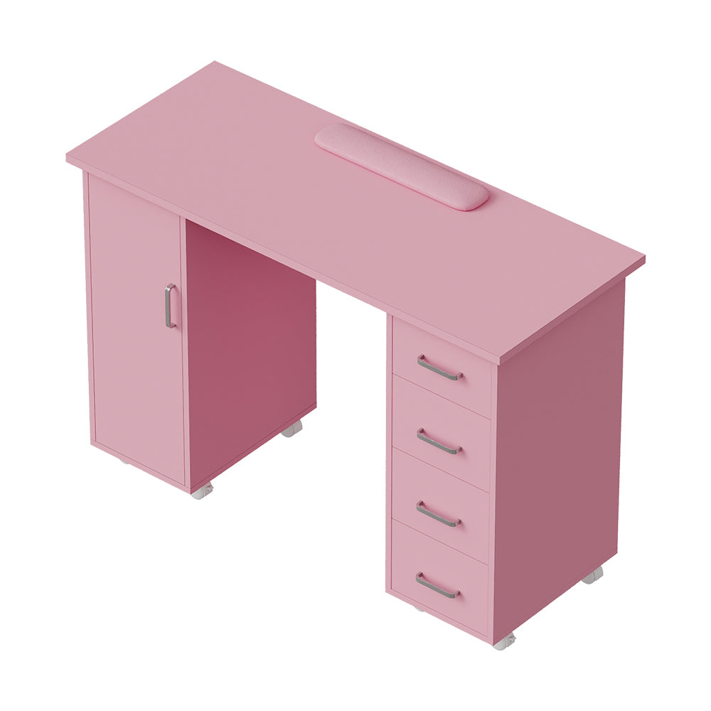 Mobile Manicure Table With 1 Cabinet And 4 Drawers | Pink