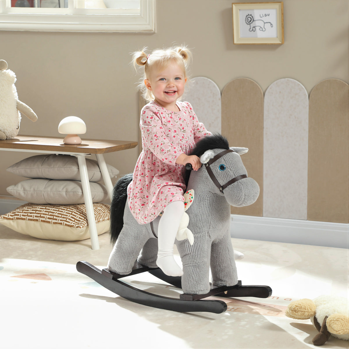 AIYAPLAY Baby Rocking Horse, Toddler Animal Rocker For Kids Aged 2–5, Grey