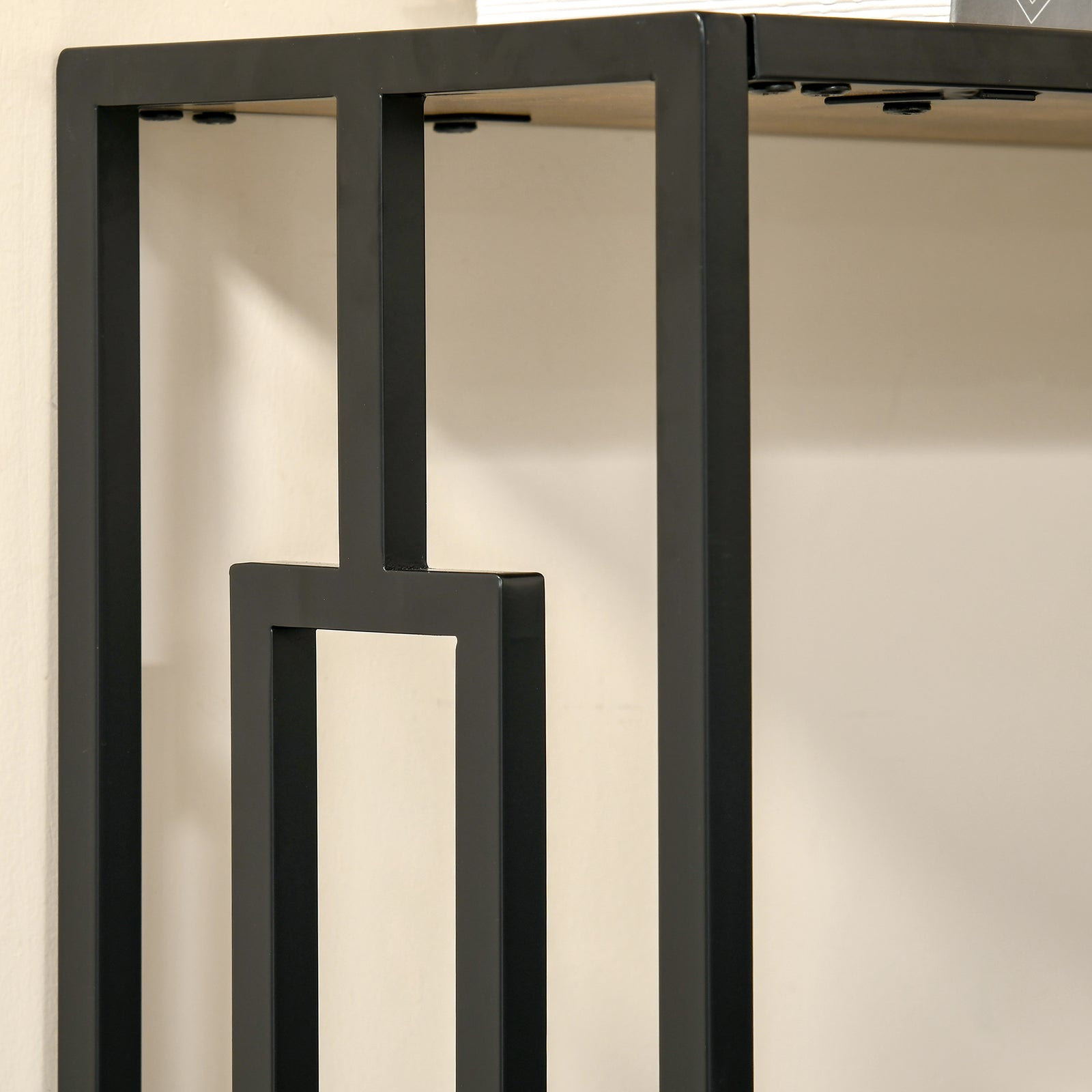 Industrial Console Table W/ Storage Shelf Black Metal Frame | One Size | Brown