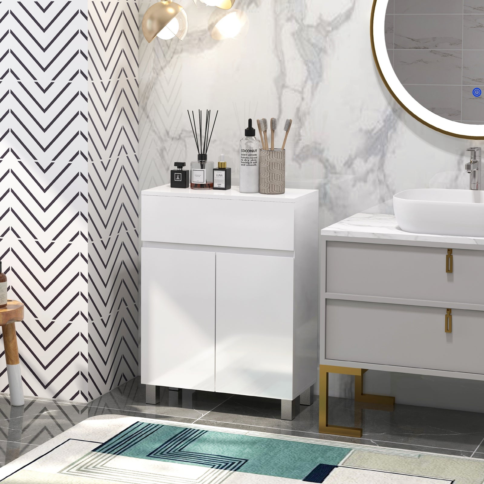 High Gloss Bathroom Floor Cabinet Cupboard With Drawer