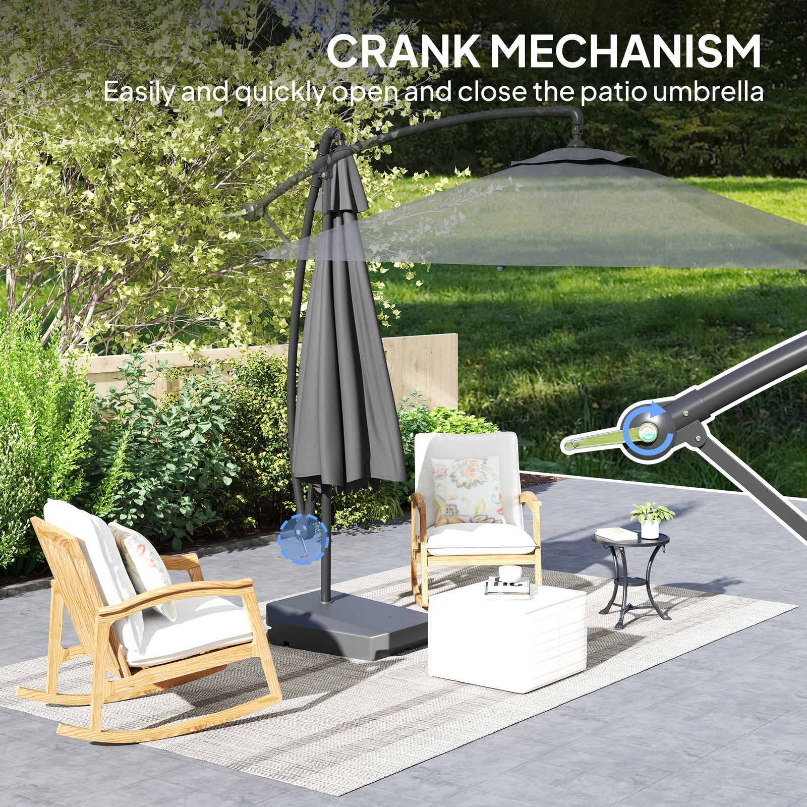 Garden Cantilever Parasol W/ Cover Weighted Base Wind Strap | Dark Gray