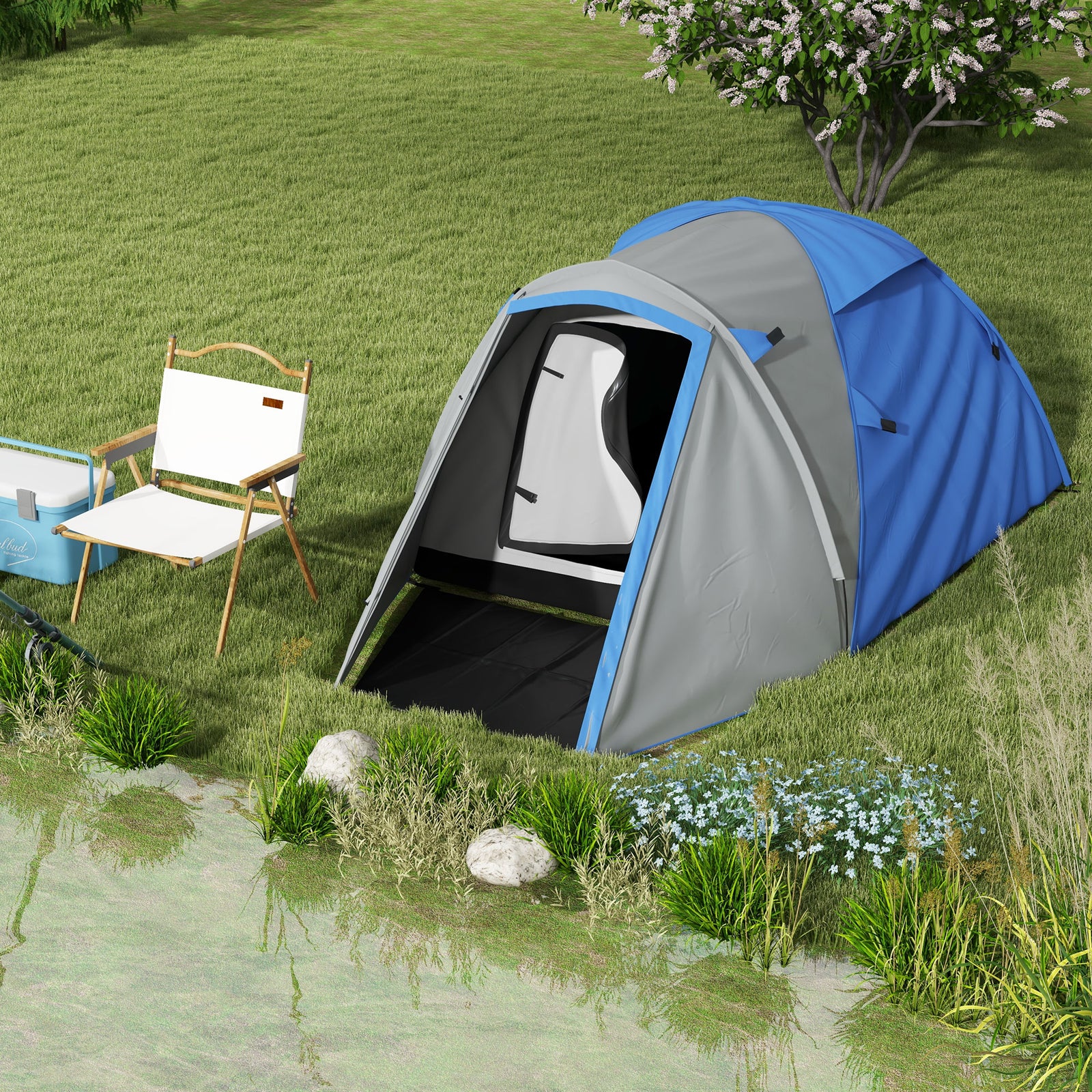 2-3 Man Camping Tent With Living Area, 2000mm Waterproof | Blue