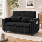 2 Seater Sofa Bed, 3-in-1 Corduroy Pull Out Sleeper Sofa | Black