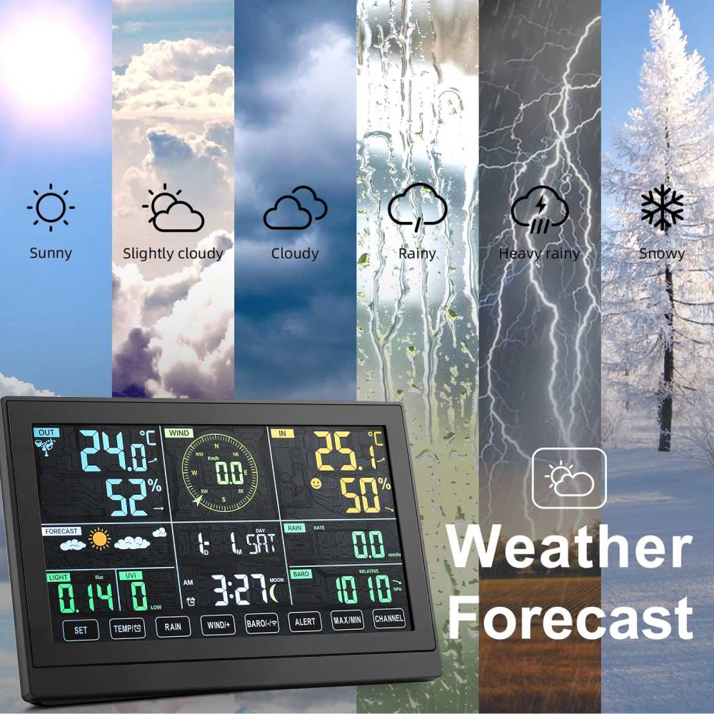 7-in-1 Wifi Weather Station With Outdoor Sensor – Lcd Colour Display, Solar Powered, Wind, Rain, Uv & Temperature Monitoring