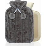 Dyzi 2l Hot Water Bottle With Soft Faux Fur Cover Charcoal Grey