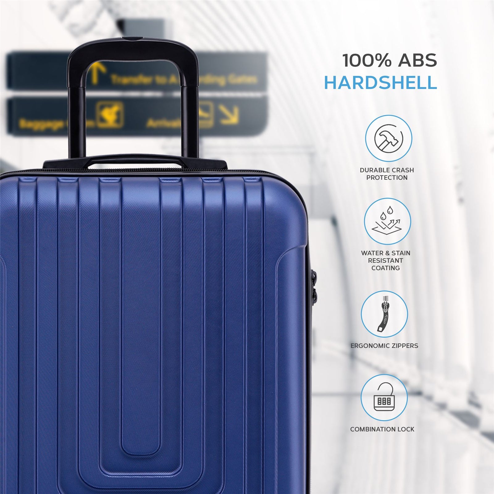 55x40x20cm Lightweight Luggage Overhead Cabin Hard Shell Cabin Suitcase 60+ Airlines Approved - Carry On Case - 4 Wheels | Cabin | Navy Blue