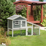 Two-tier Rabbit Hutch W/ Sunlight Panel Roof, Slide-out Tray 
Grey