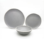 Reactive Grey Glaze Stoneware Dinnerware Set Nordic Pebble Plates & Bowls | Set of 12 | Grey
