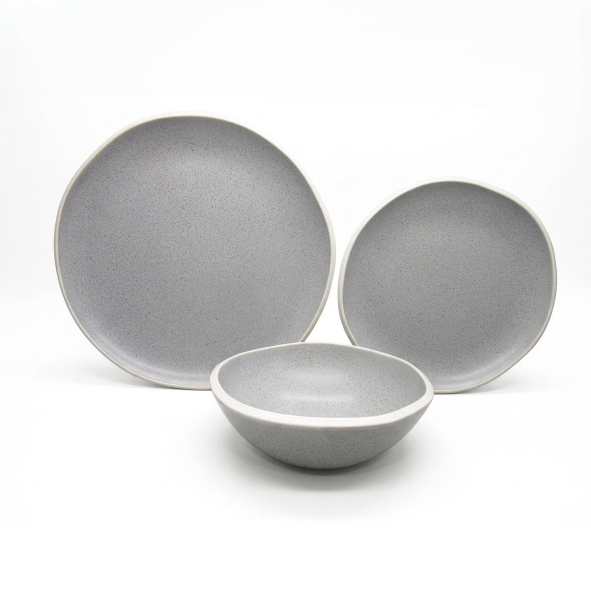 Reactive Grey Glaze Stoneware Dinnerware Set Nordic Pebble Plates & Bowls | Set of 6 | Grey