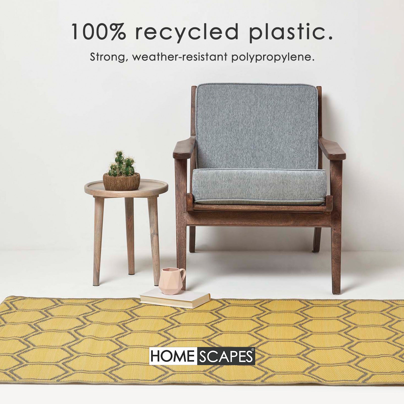 Luxury Outdoor Rug Waterproof Reversible For Garden Patio, Yellow Honeycomb