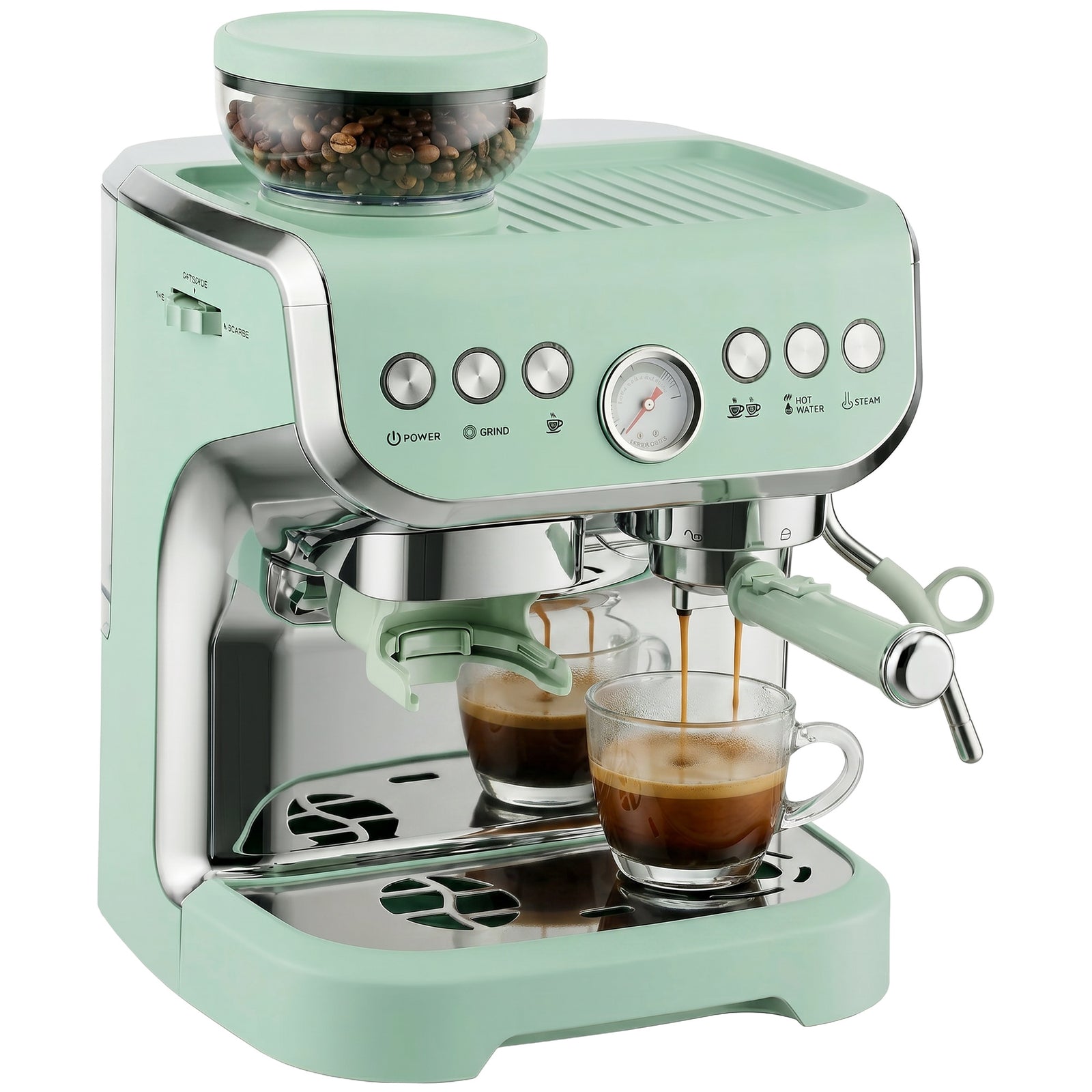 Espresso Machine, Bean Grinder & Steam Wand, 15 Bar Pressure | Light Green