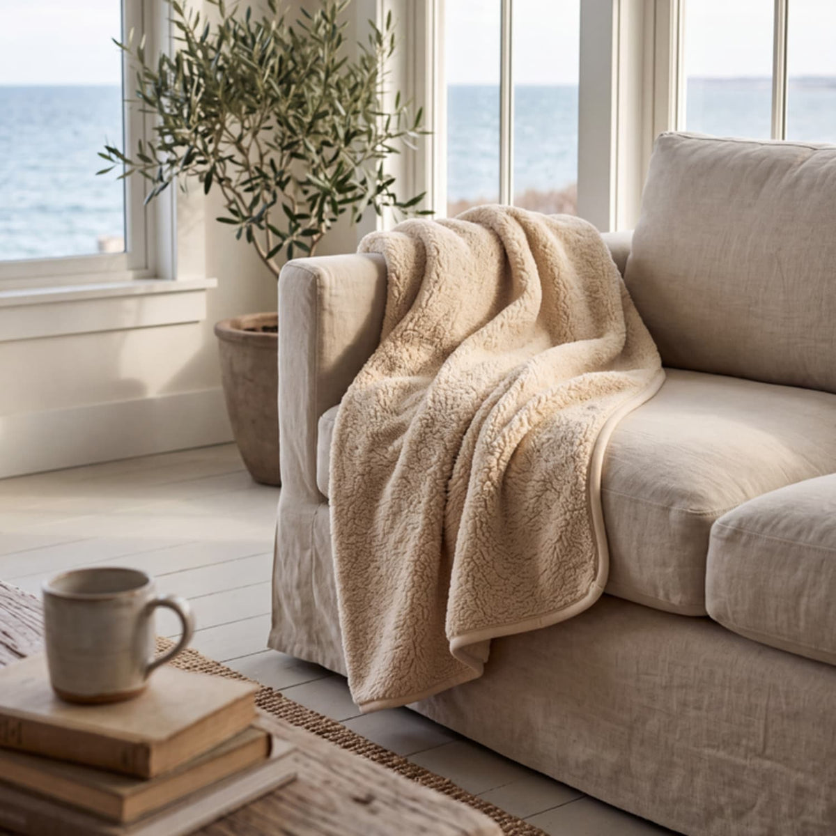Borgan Teddy Fleece Throw | 130cm x 170cm | Cream