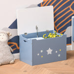 Kids Wooden Toy Box Children Storage Chest Organiser Side Handle Blue