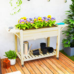 Wooden Raised Planter W/ Lockable Wheels, Liner | Natural