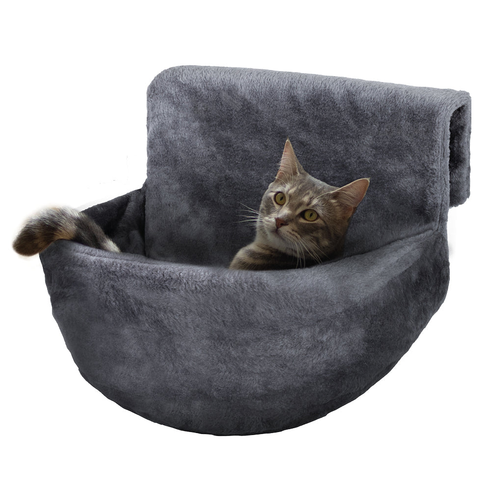 Petlicity Round Grey Radiator Cat Bed With Removable Washable Faux Fur Cover