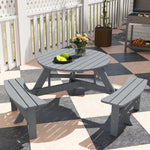 6 Person Fir Wood Table Bench Set Outdoor Garden Patio, Grey