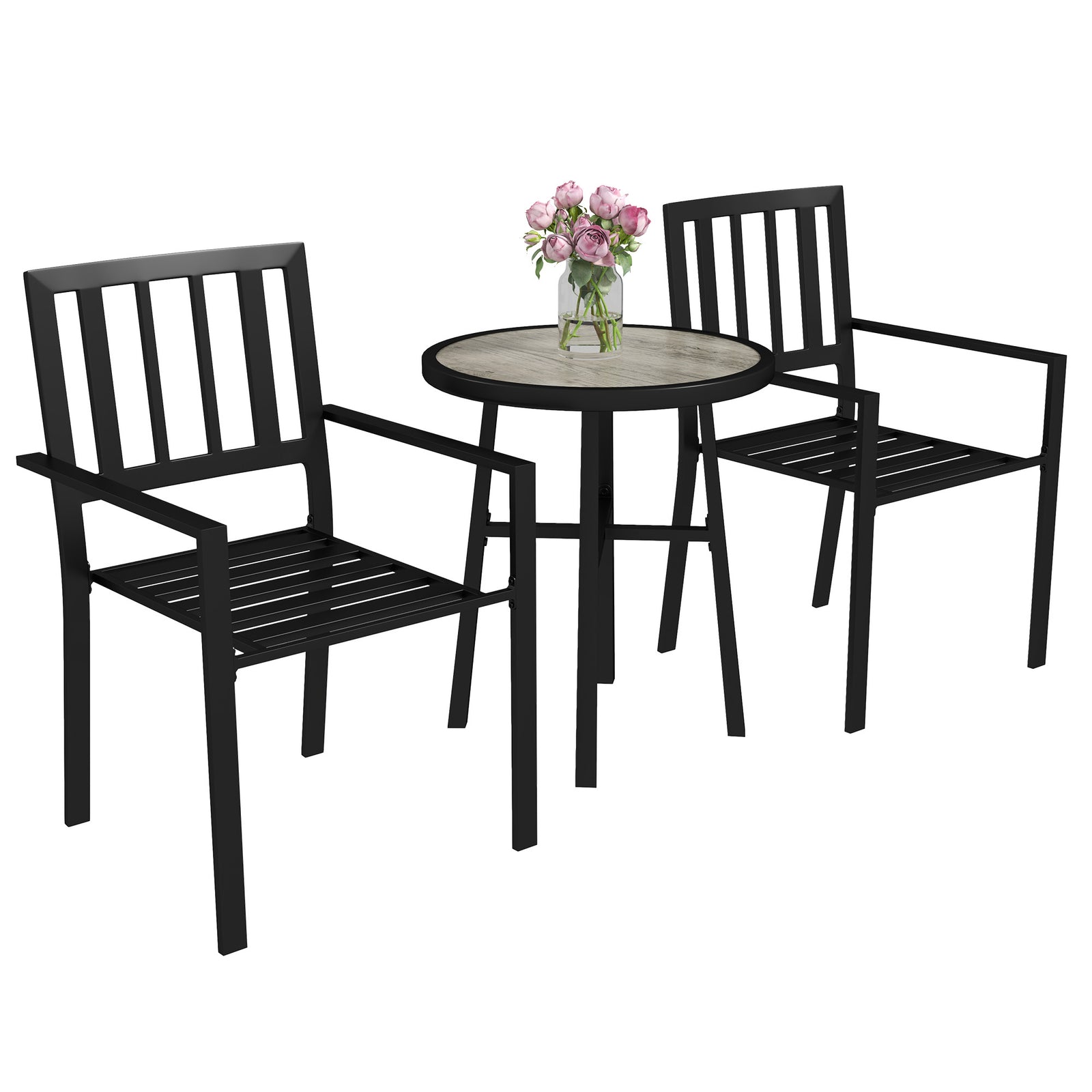 Outsunny 3 Piece Patio Bistro Set W/ Plastic Top, 2 Stackable Chairs