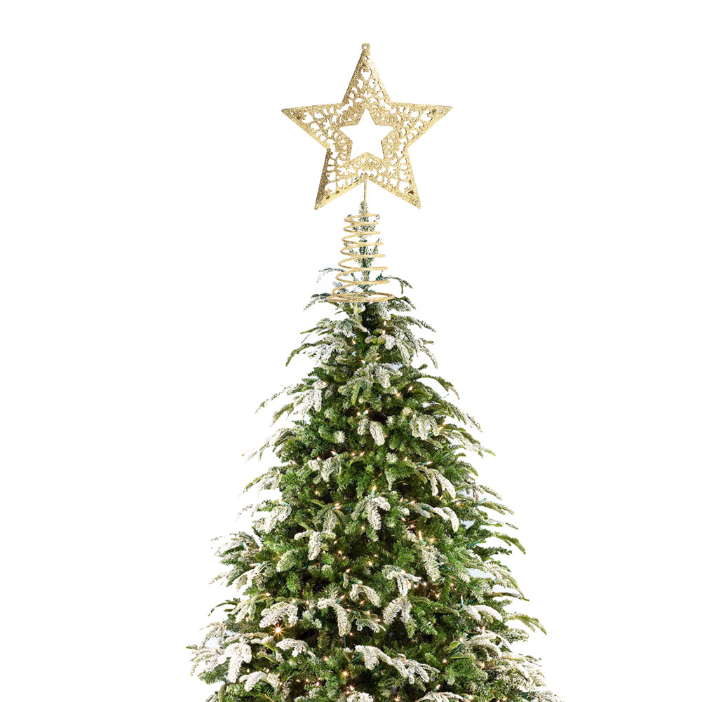 Christmas Tree Star Topper Golden Glitter Ornaments Home Party Decor