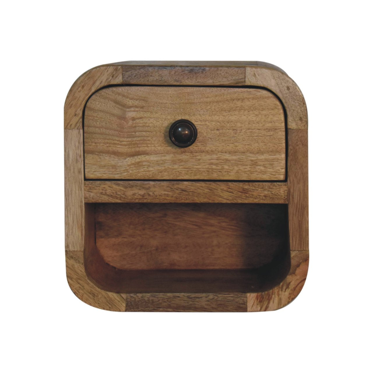 Solid Wood Extra Mini Curved Oak-ish Bedside With Open Slot
