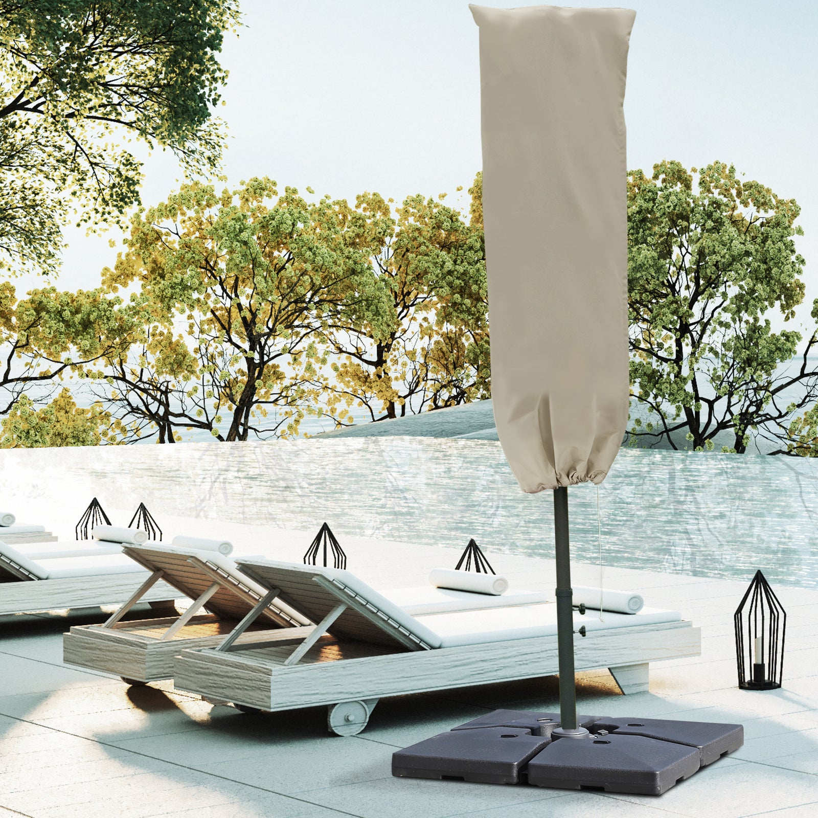 Garden Parasol Cover For 2-4m Outdoor Umbrella Uv Protector | Khaki