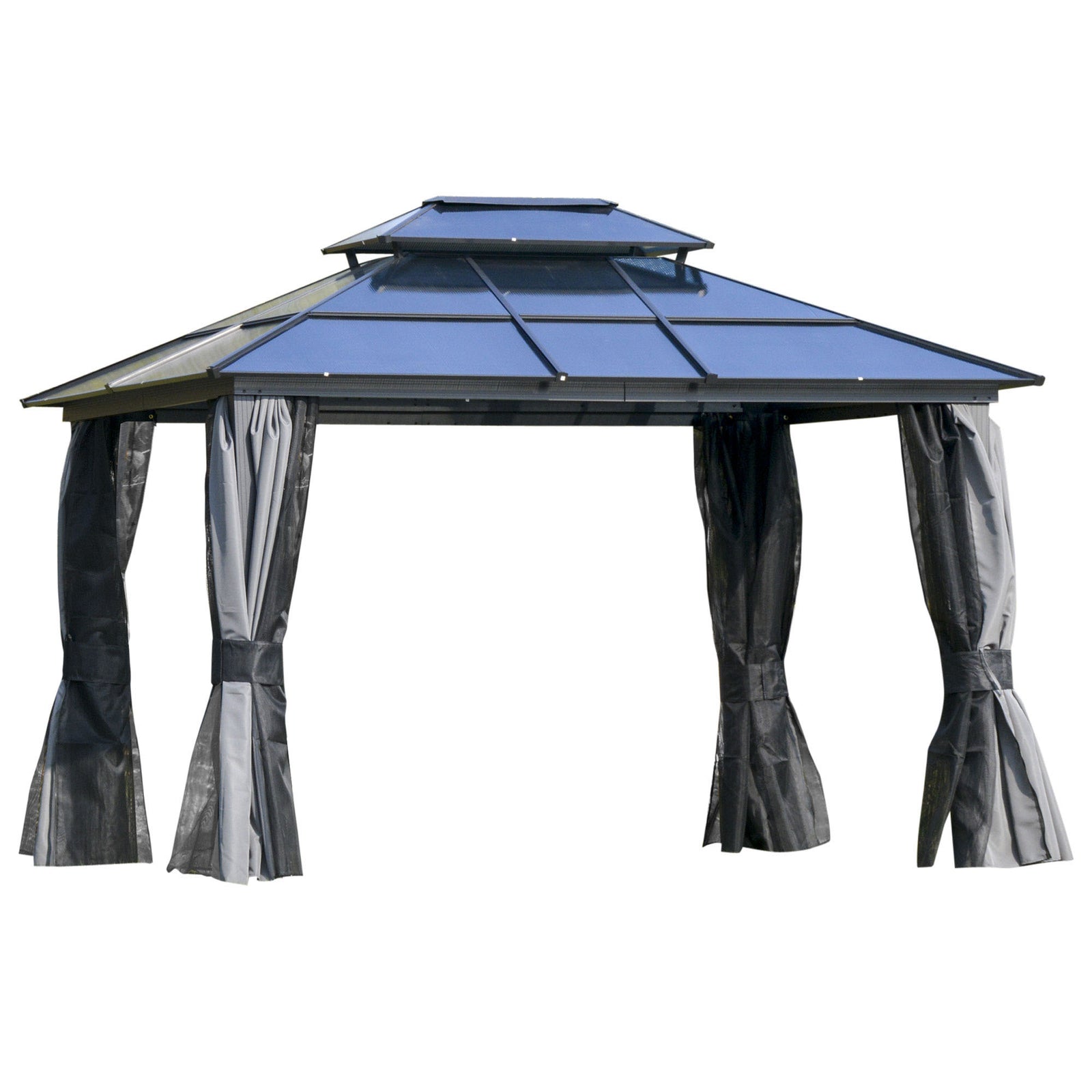 Pc Hardtop Gazebo W/ Double Roof & Aluminium Frame | Large | Charcoal Gray