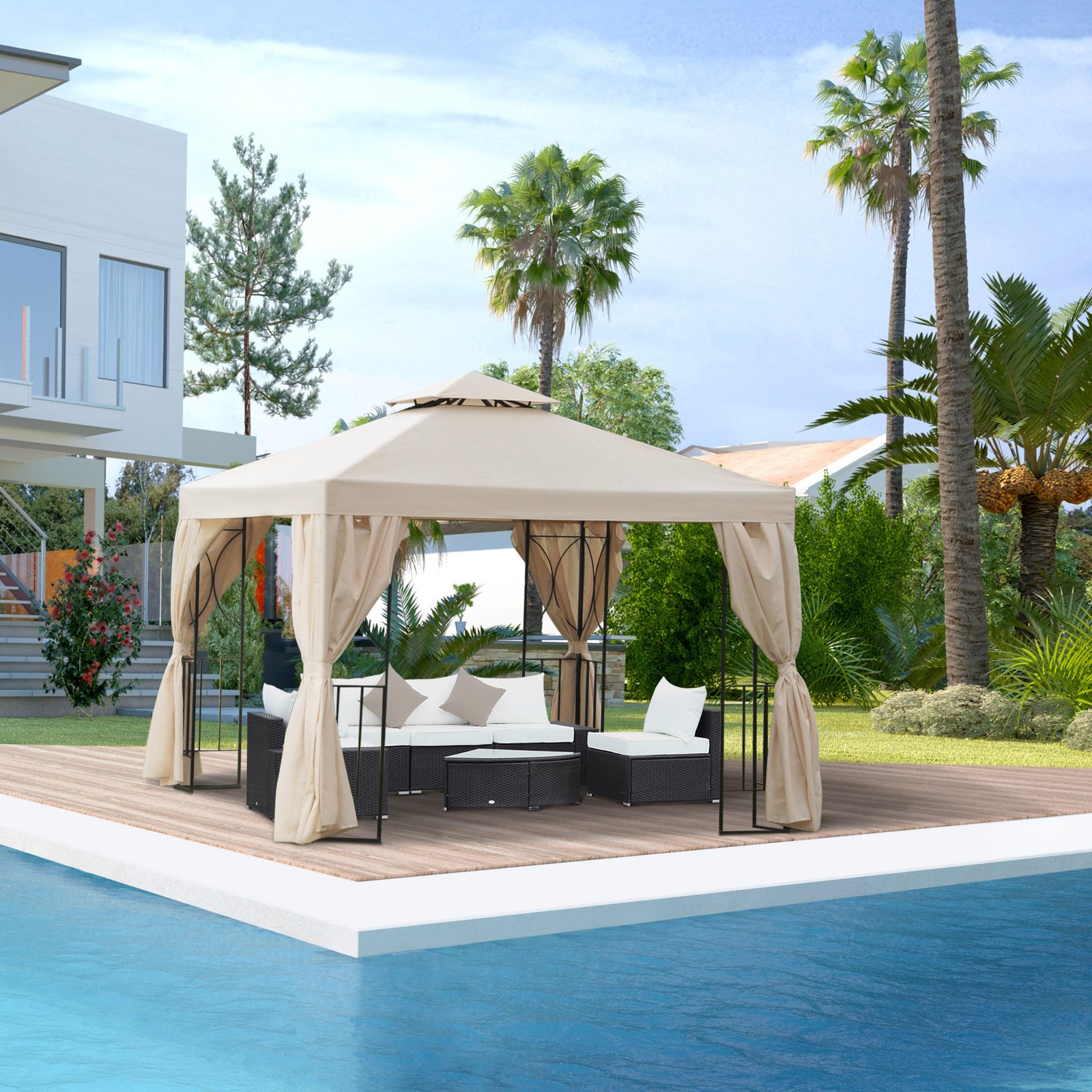 Garden Metal Gazebo Sun Shade Shelter Outdoor Party Tent | Beige