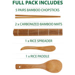 BlauKe Sushi Making Kit - 2 Bamboo Sushi Rolling Mats, 5 Pairs Chopsticks, Rice Paddle, Spreader - Beginner Sushi Maker Kit