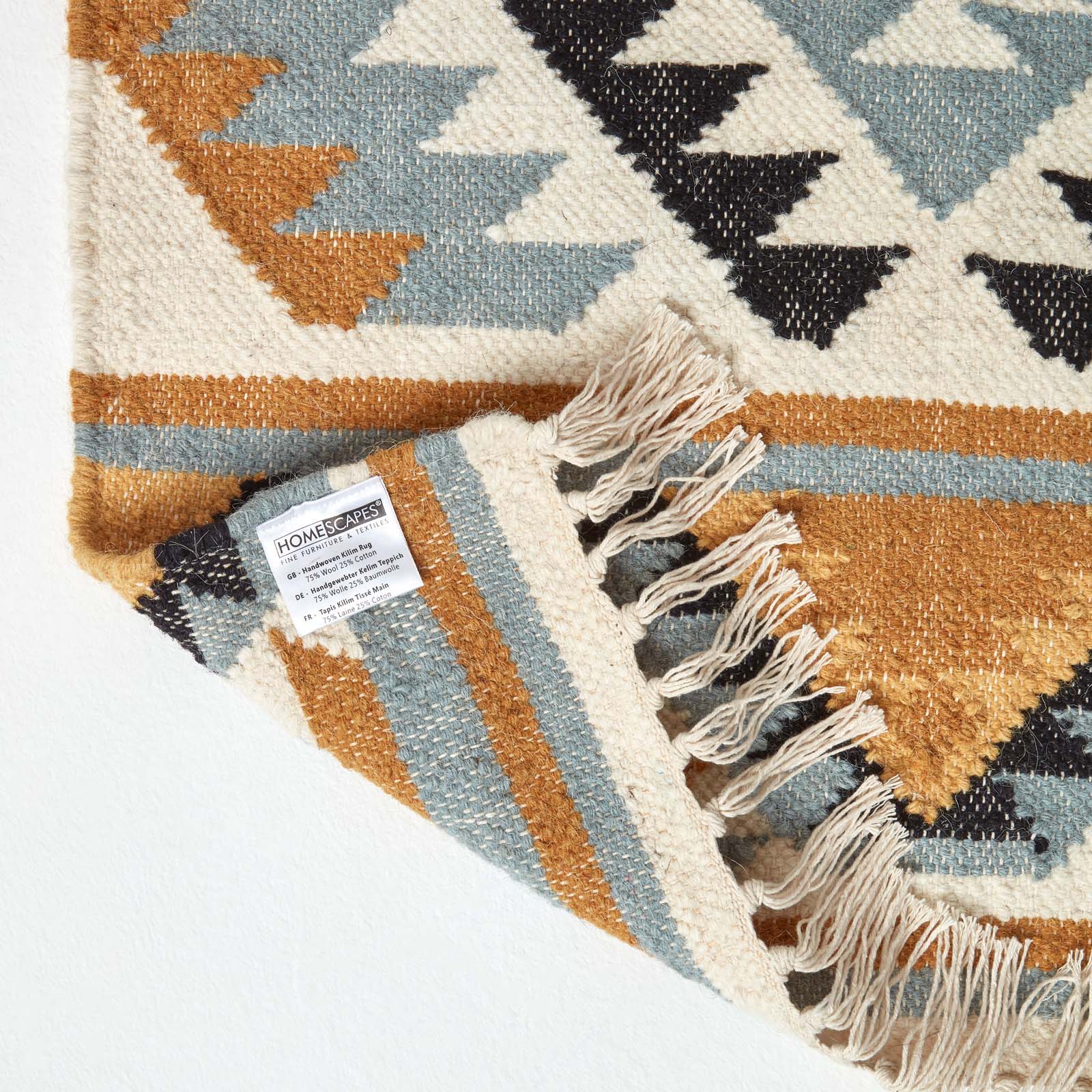 Agra Handwoven Diamond Kilim Wool Rug | 200cm | Yellow & Black