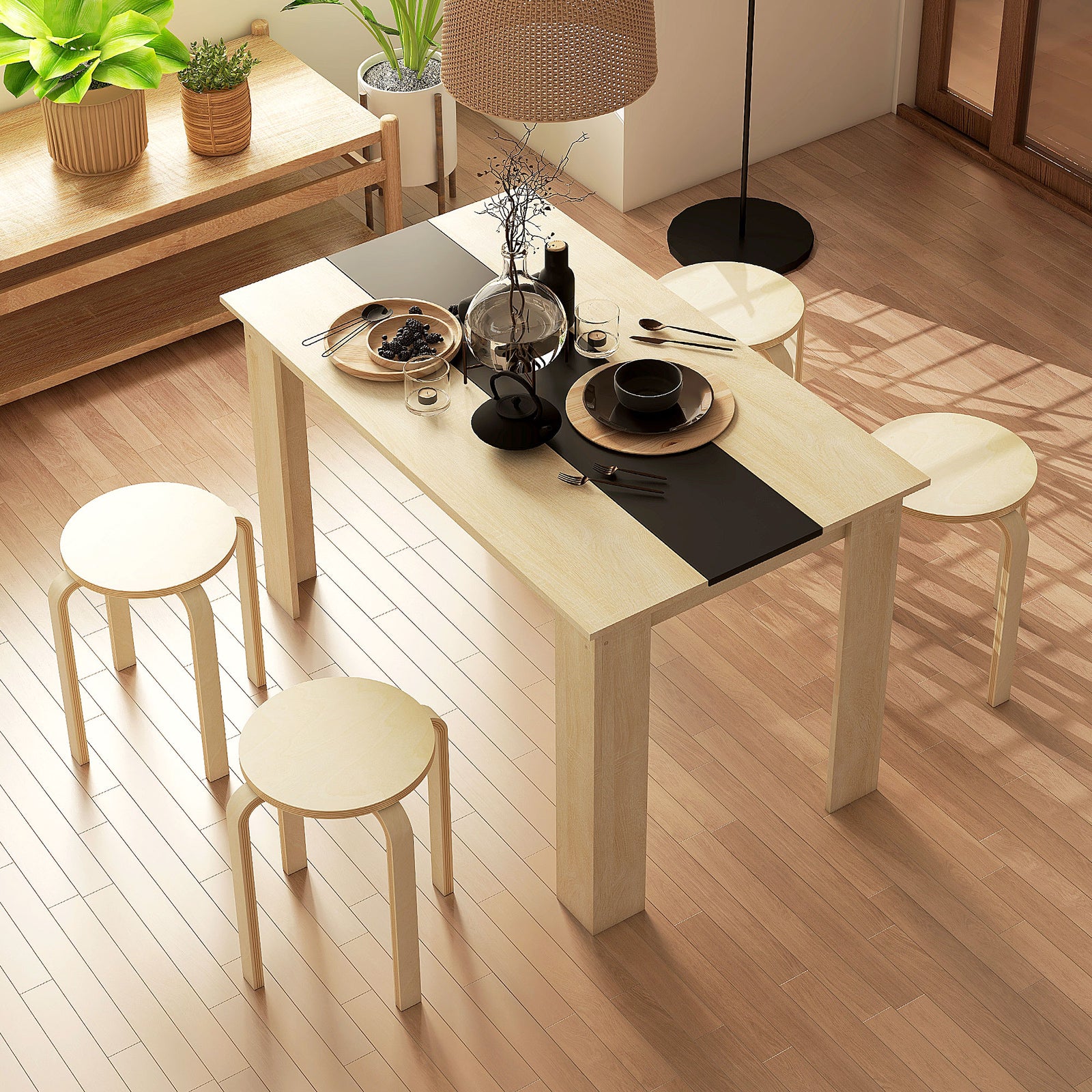 HOMCOM Stackable Stools Set Of 4, Round Backless Stools For Kitchen