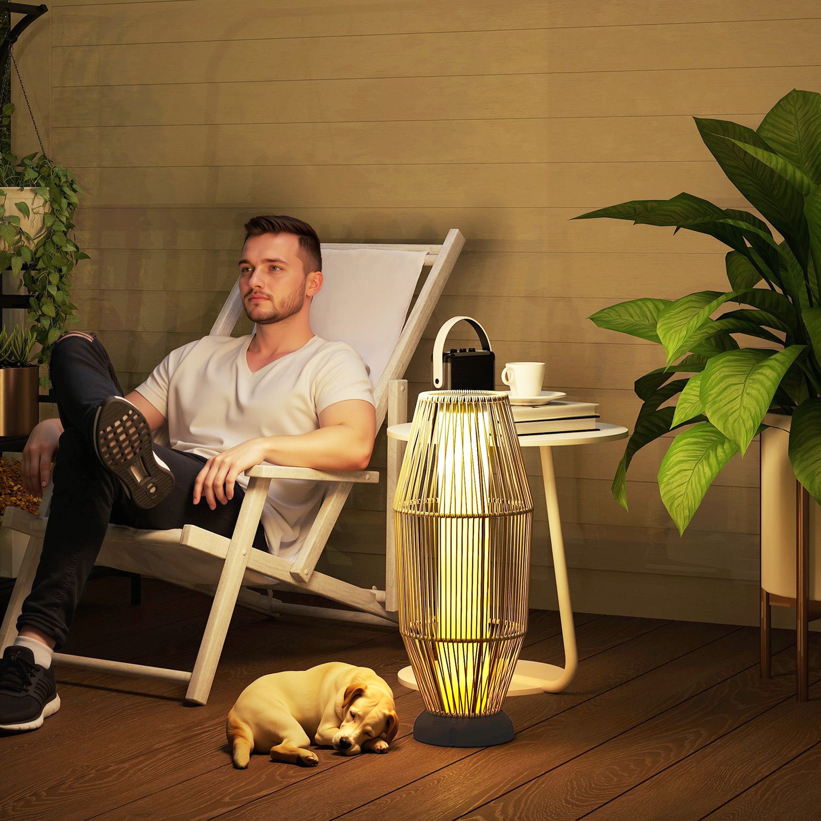 Grey Solar Rattan Floor Lamp