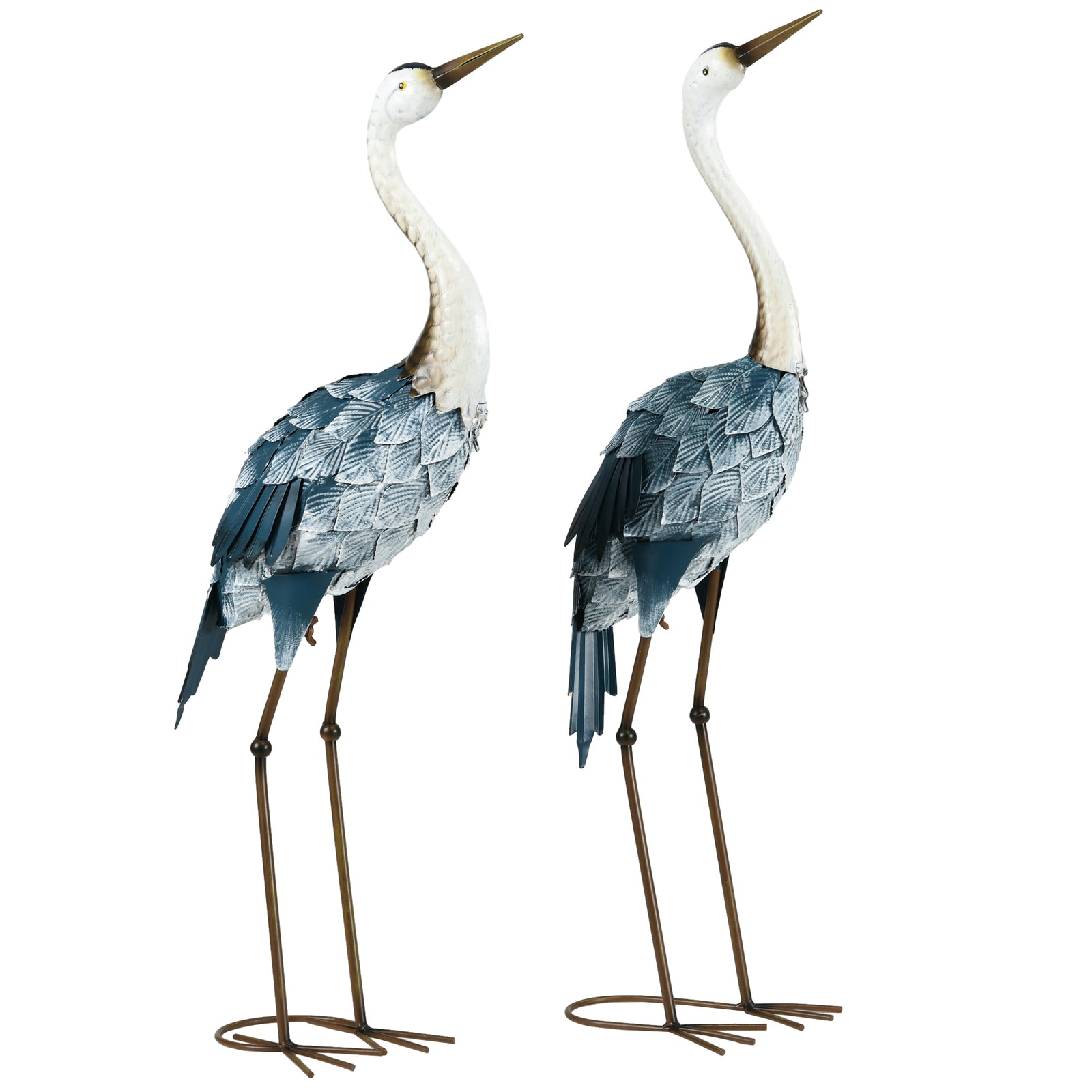 Crane Garden Statue Set, Steel, Multi-colour, Patio Decor