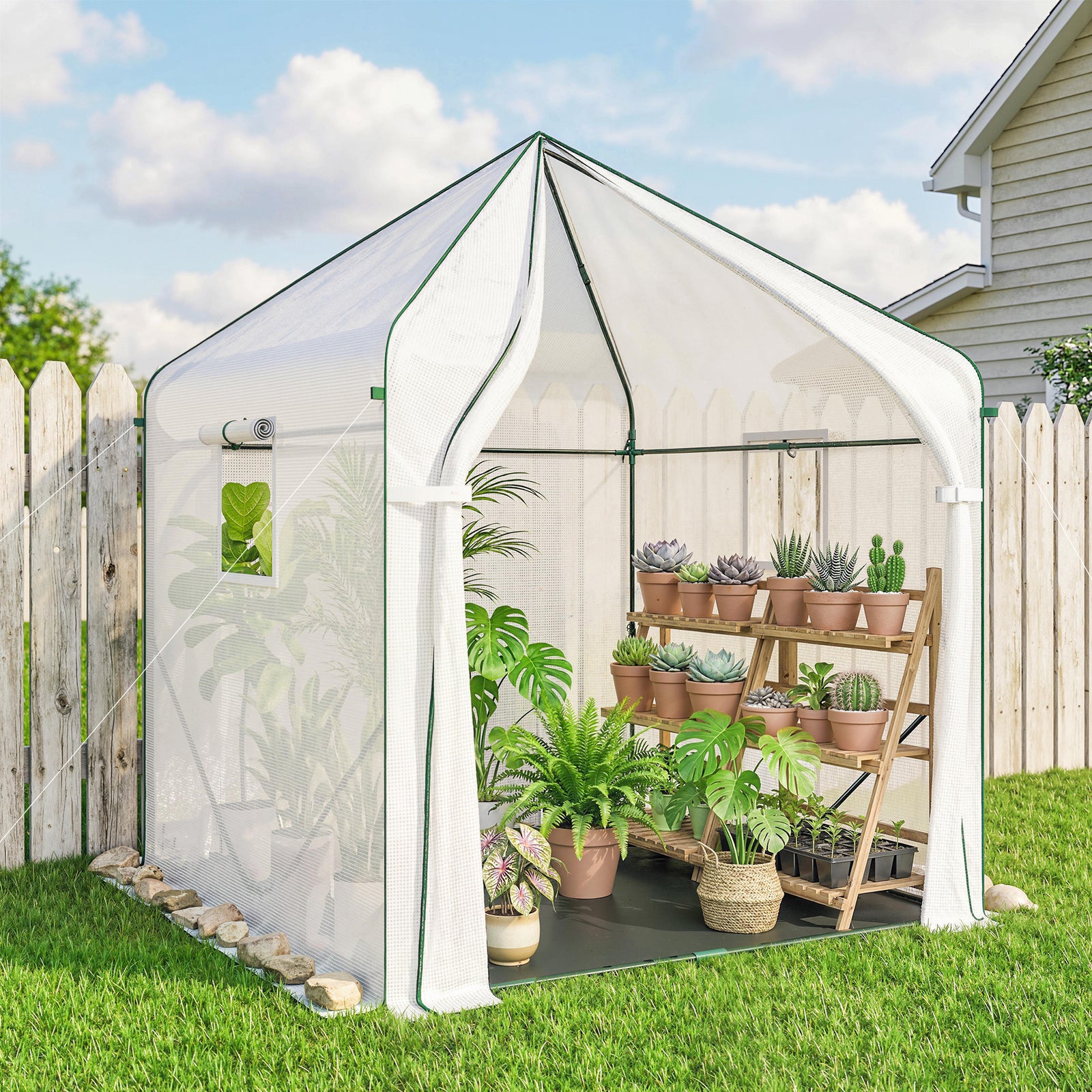 Large Plant House With Roll-up Door White