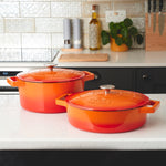 Cast Iron Casserole Set Of 2 26cm & 28cm / 4.3l & 5.8l Dishes Oven Proof Enamelled Cast Iron Pans With Lids | Orange