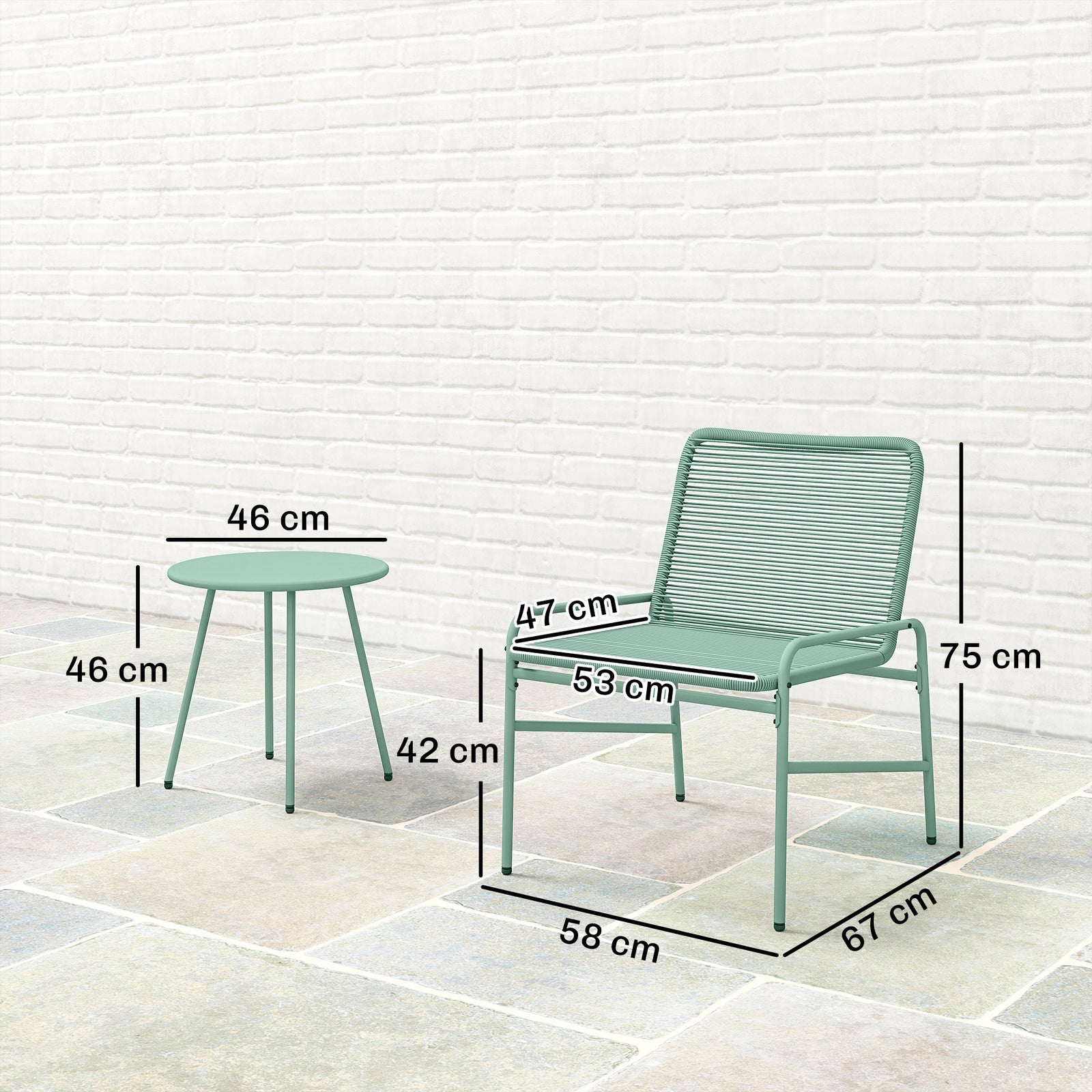 Rattan Bistro Set With 2 Chairs & Round Table For Patio | Green