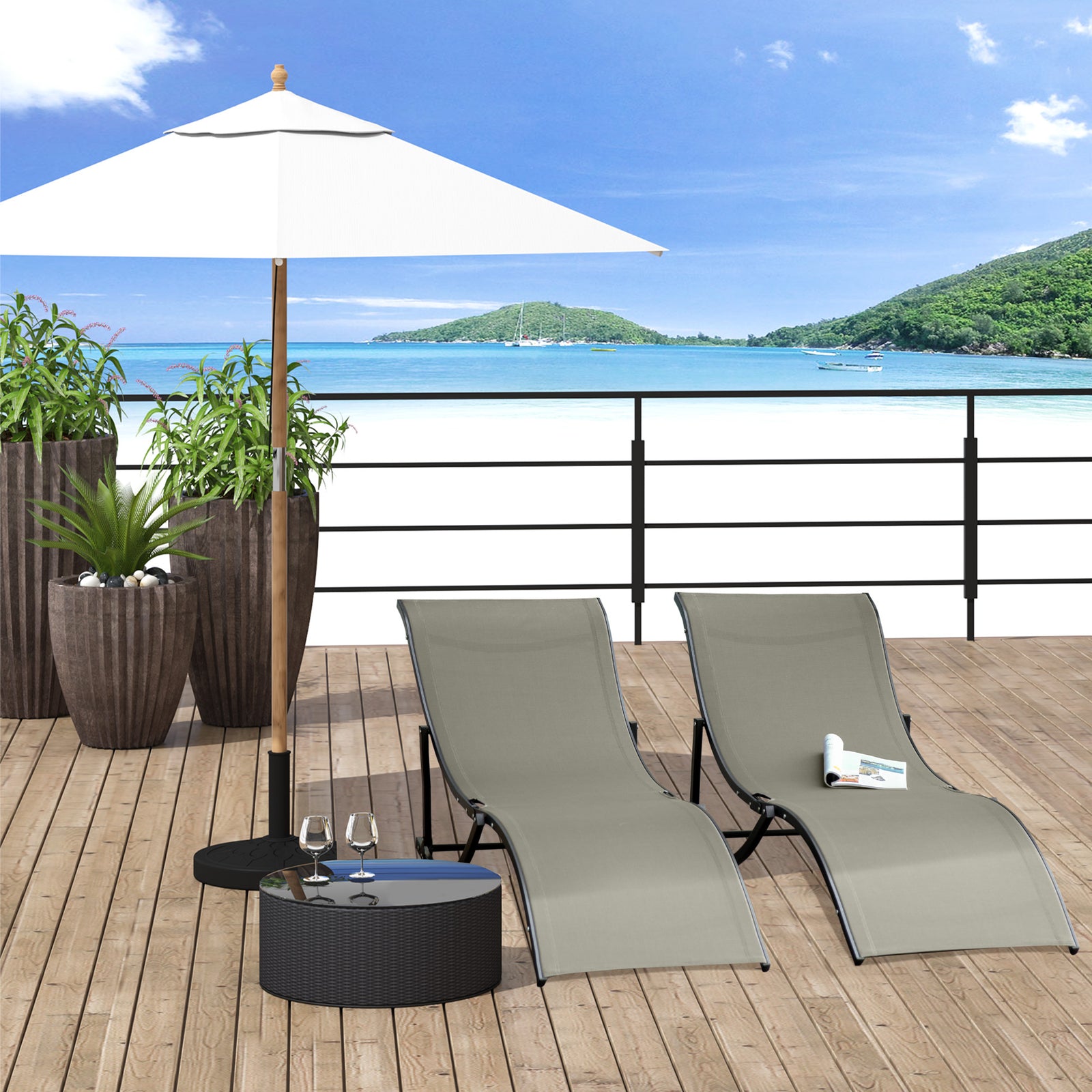 2pcs S-shaped Lounge Chair Foldable Sun Lounger
