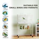 Bird Cage With Divider, 4 Wooden Perches, Slide Out Tray | White
