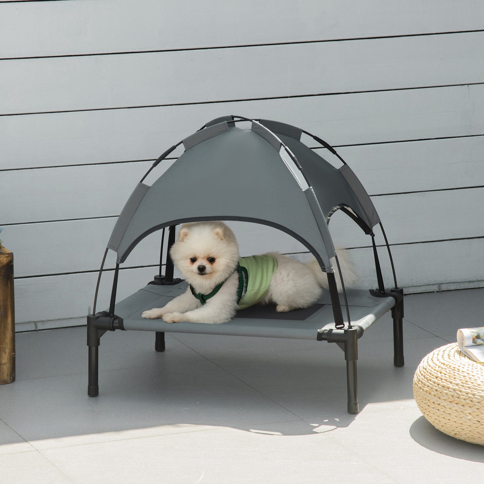 Pawhut 61cm Elevated Dog Bed Cooling Raised Pet Cot Uv Protection Canopy | Gray