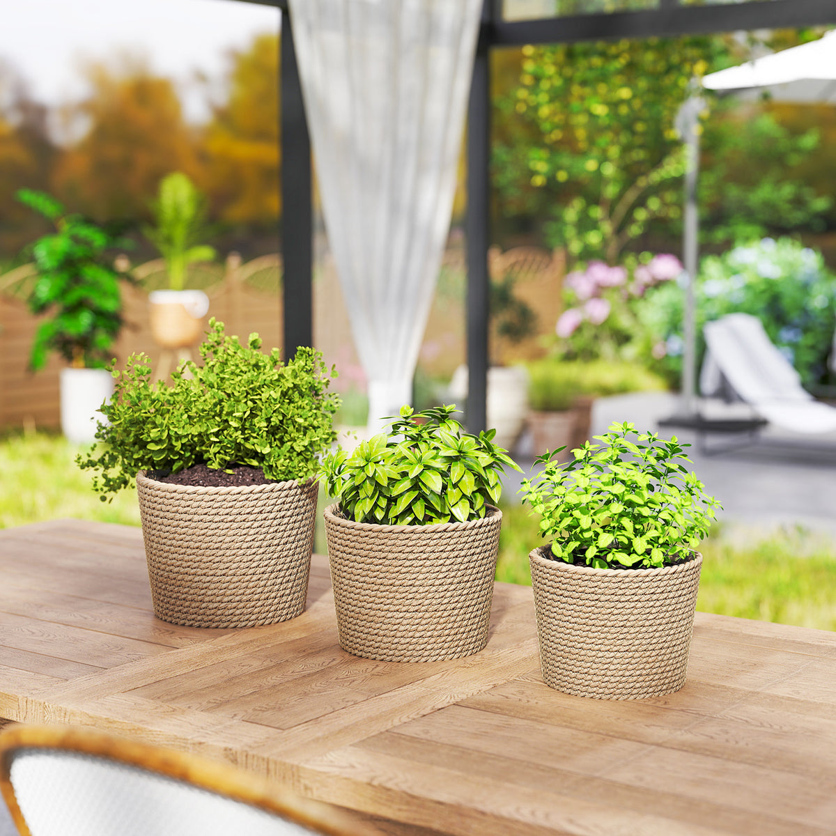 Outsunny Seagrass Plant Pots Flower Planters Bohemian Style Set Of 3 Natural