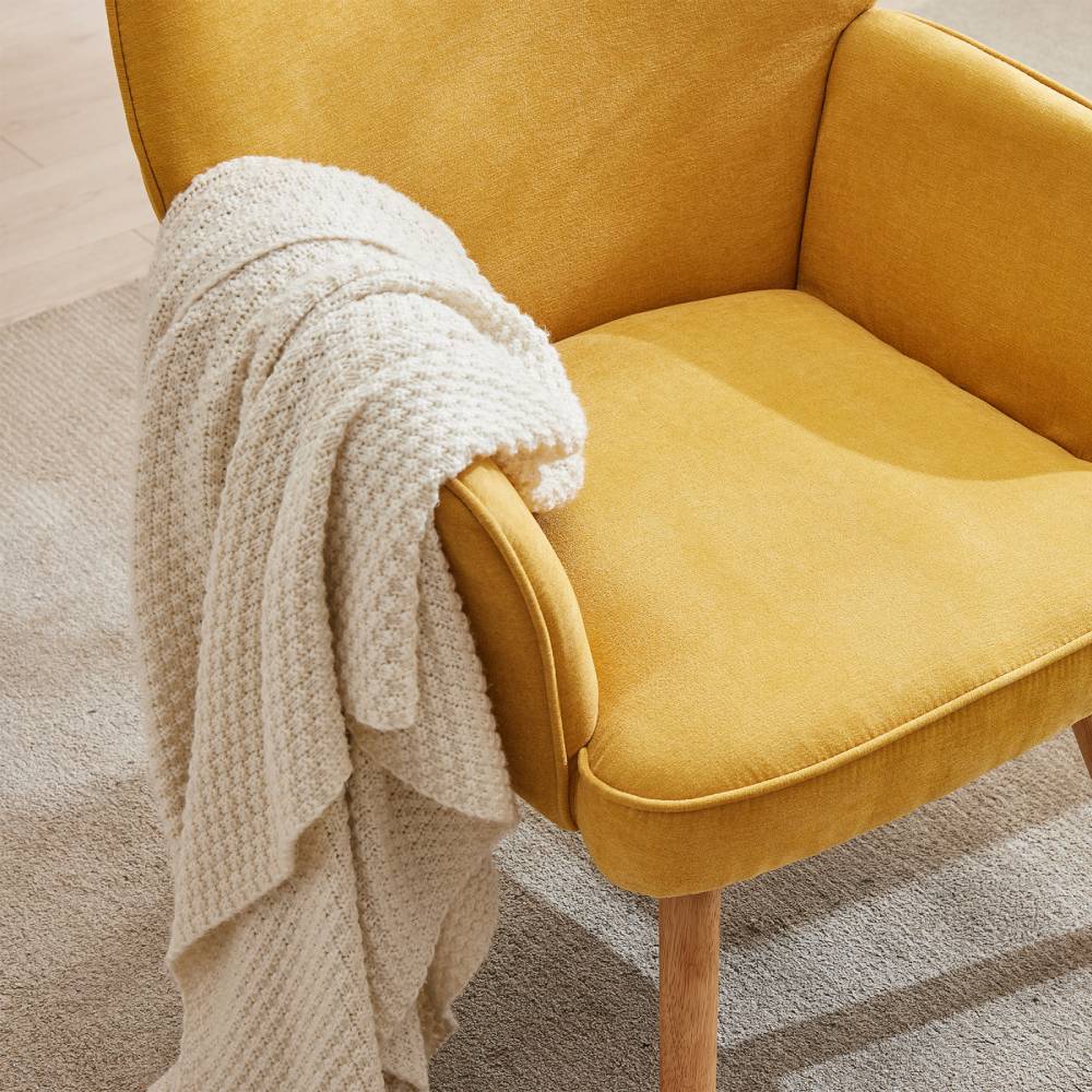 Upholstered Armchair With Solid Wood Legs, Soft Cushioned Seat | Mustard Yellow