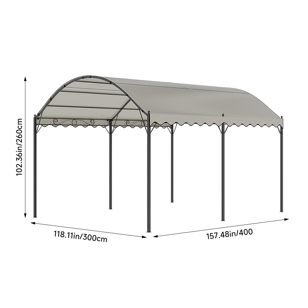 10x13ft Outdoor Gazebo With Arched Roof Black Steel Frame & Beige Canopy, Sun Shelter For Garden, Patio Or Backyard