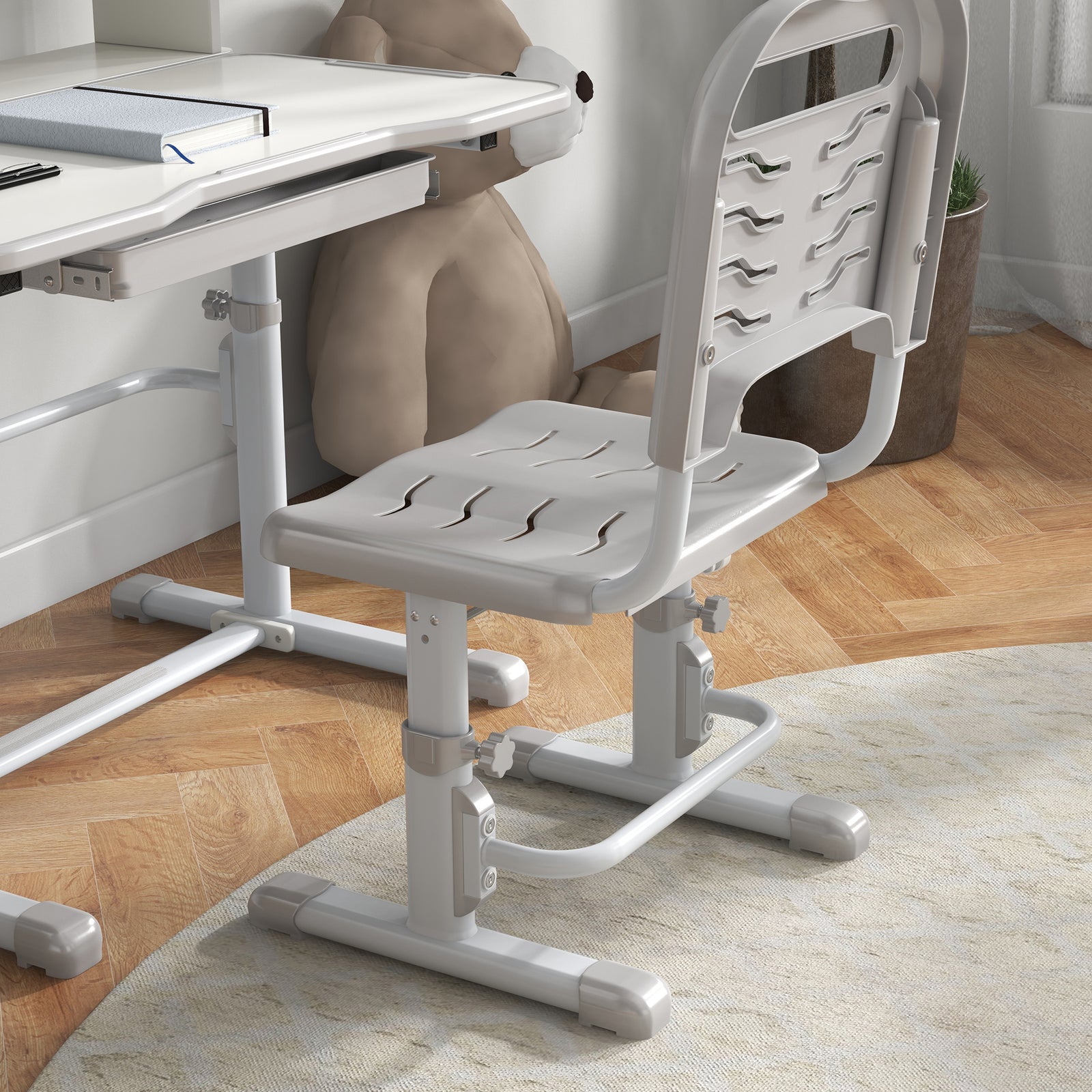 Height Adjustable Kids Desk And Chair Set, With Drawer, Bookshelf | Grey