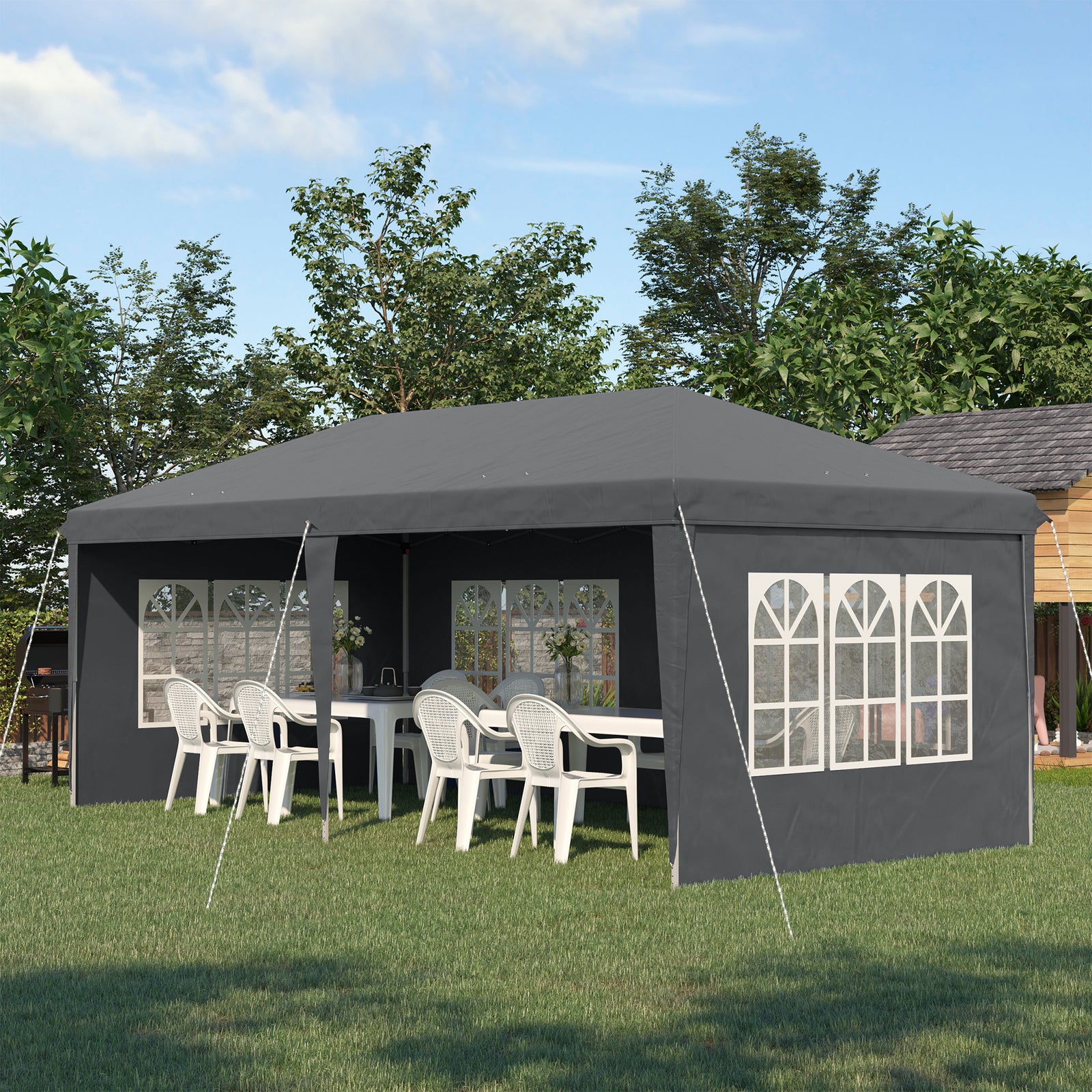 3 X 6m Garden Pop Up Gazebo, Height Adjustable | Grey