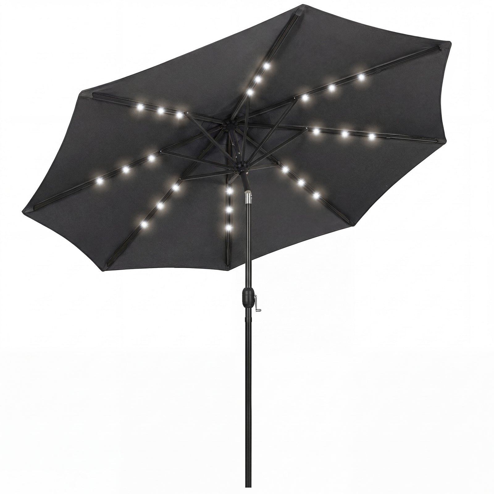 2.6 M Garden Parasol Umbrella With Light, Outdoor Patio Umbrella | Black