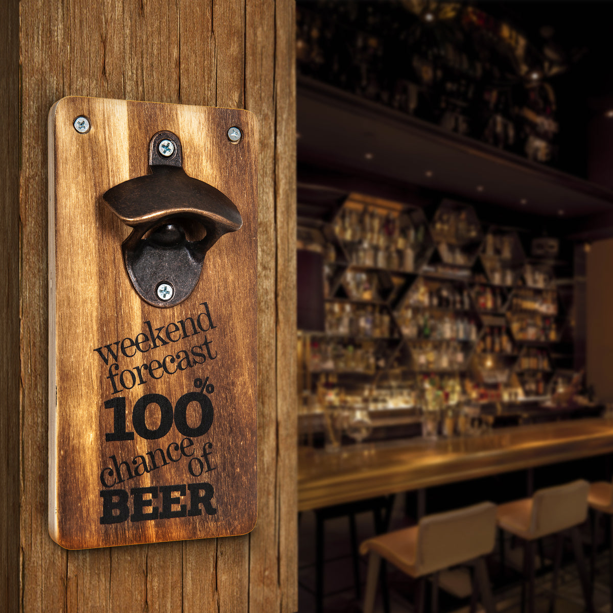 Wicked Gizmos Wall Mounted Wooden Bottle Opener With Metal Opener