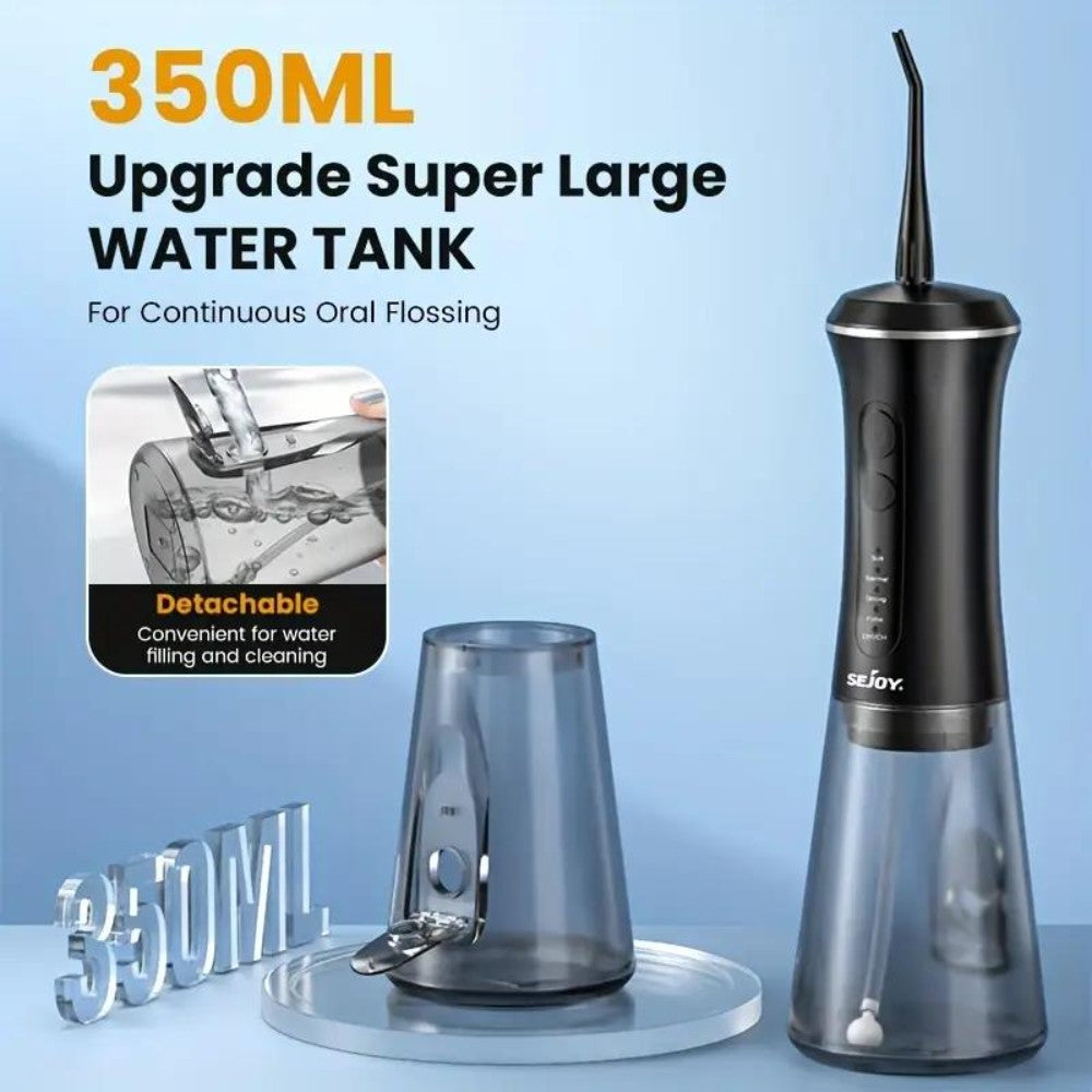 Dyzi Black Cordless Oral Irrigator 350ml Tank 5 Modes Water Flosser