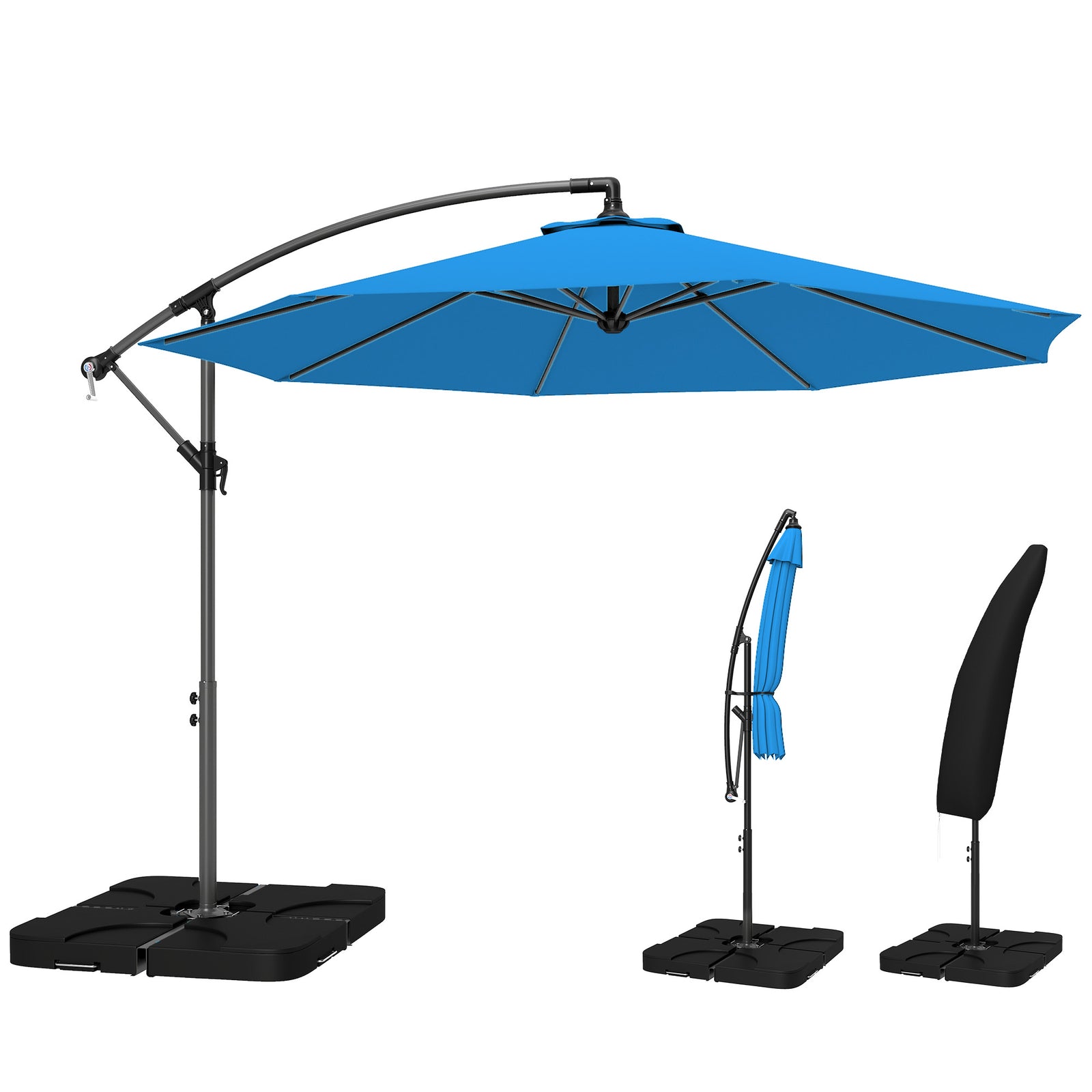 3(m) Banana Parasol Cantilever Umbrella Garden W/ Base Weights | Blue