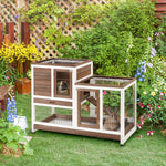 Wooden Indoor Rabbit Hutch Elevated Bunny Cage With Enclosed Run W/ Wheel | Brown